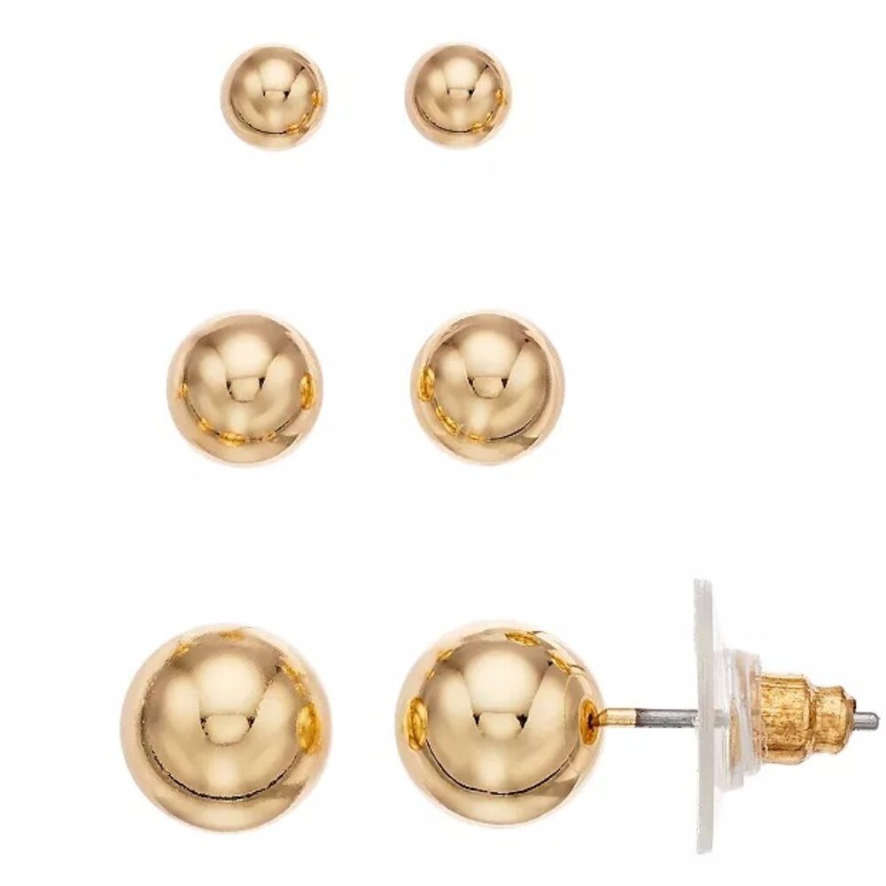 NAPIER 3pc SET Mod/Contemporary Gold Ball Stud Earrings (Small/Medium/Large)~NEW